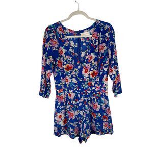 Yumi Kim Blue Floral 100% Silk Romper Preppy Summer Vacation Cruise Womens Small